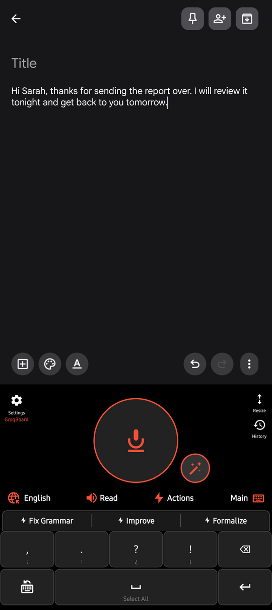 GroqBoard Smart Actions: fix grammar, improve or formalize the text you just wrote