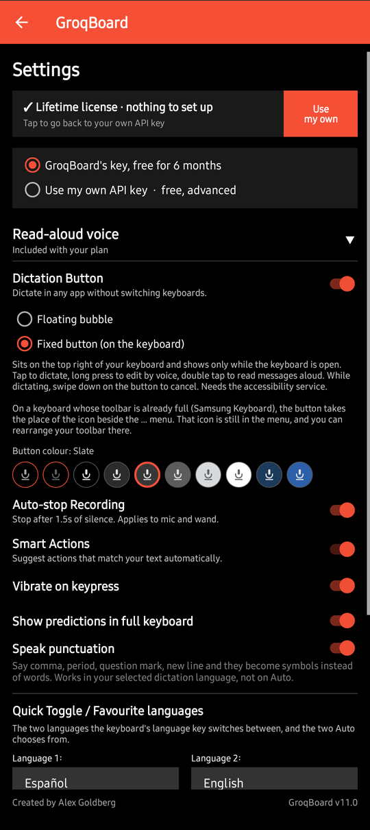 GroqBoard settings on the monthly plan: no keys and no models to pick
