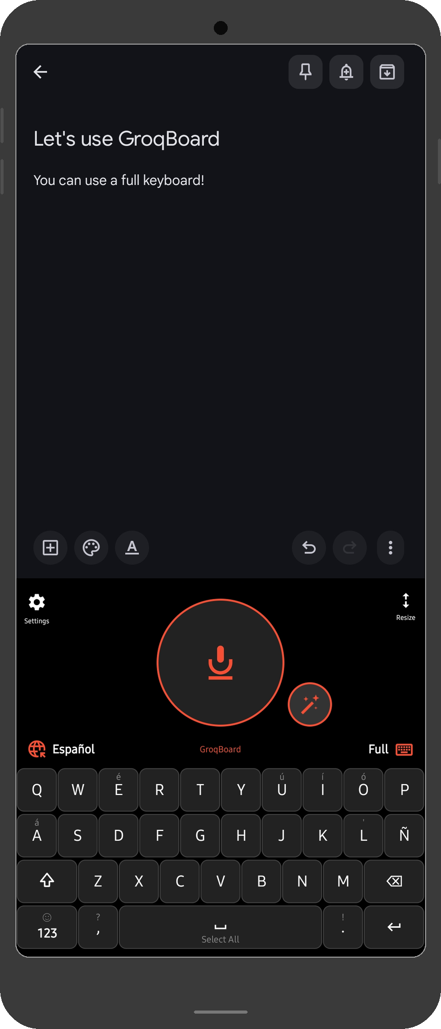 GroqBoard full QWERTY keyboard with swipe typing and smart predictions