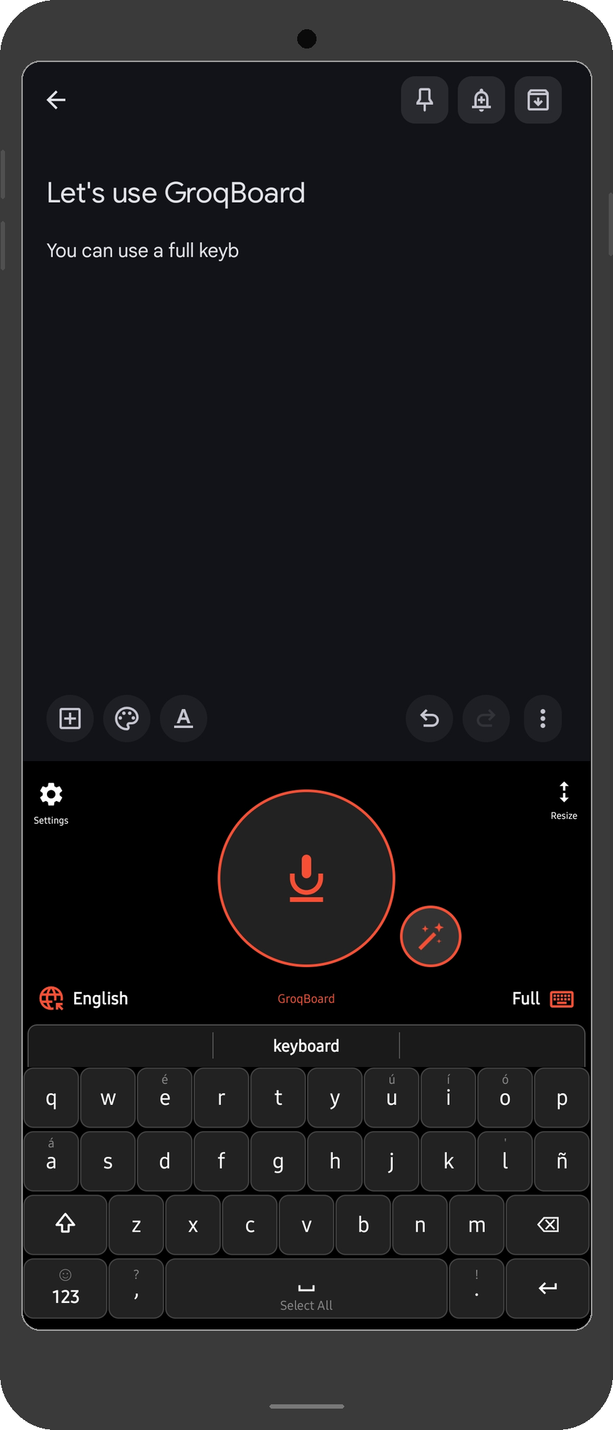GroqBoard smart word predictions powered by AI