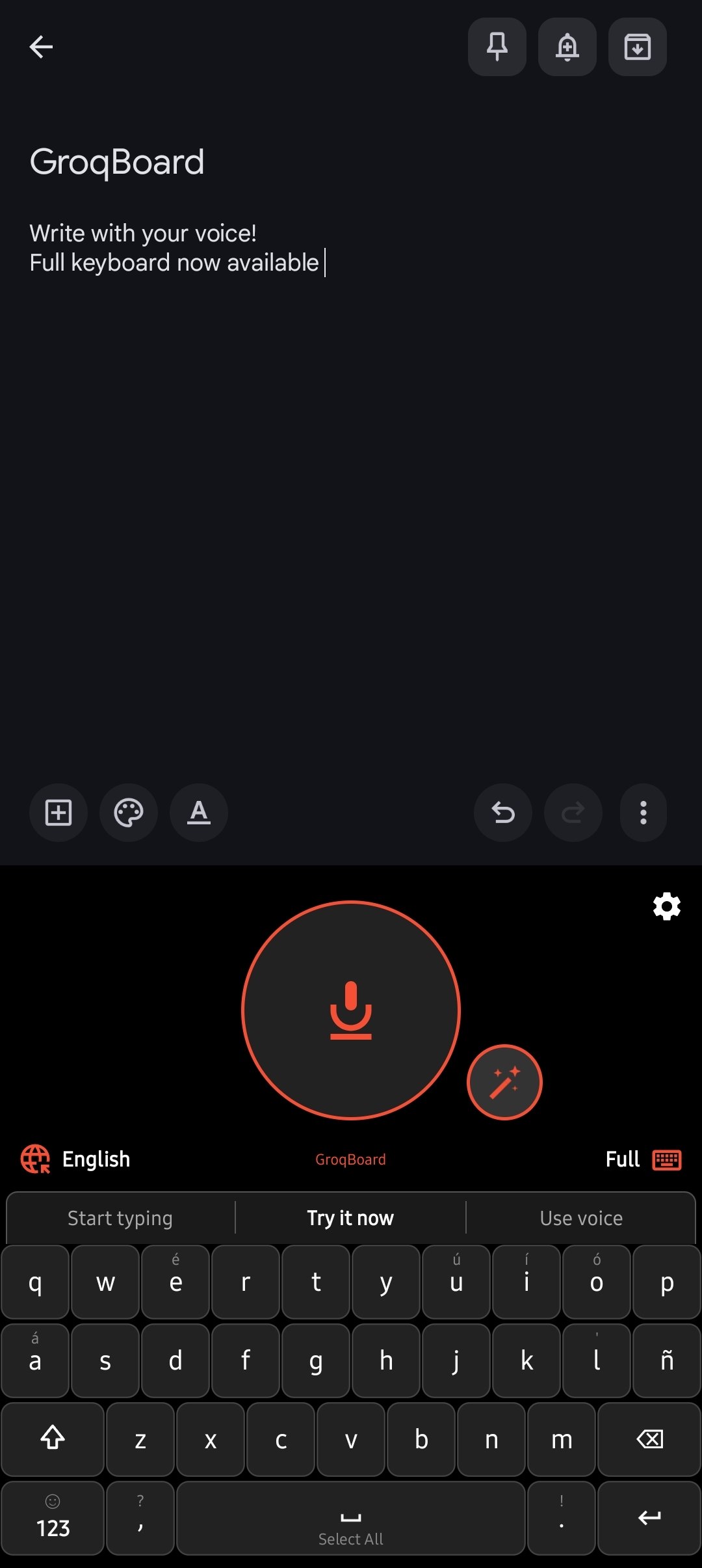 GroqBoard full keyboard with swipe typing and smart predictions